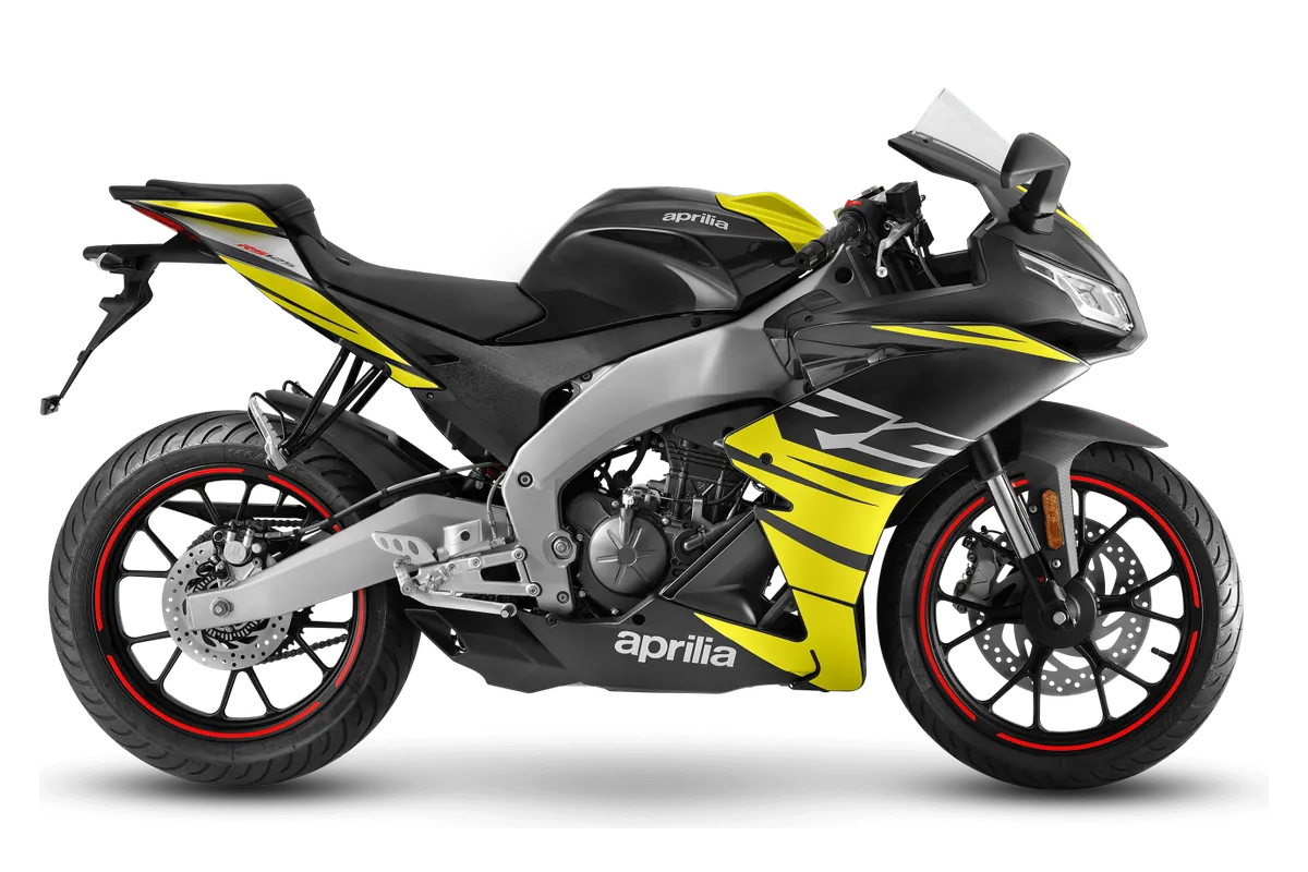 Aprilia RS 125 in Cyanide Yellow, zijaanzicht