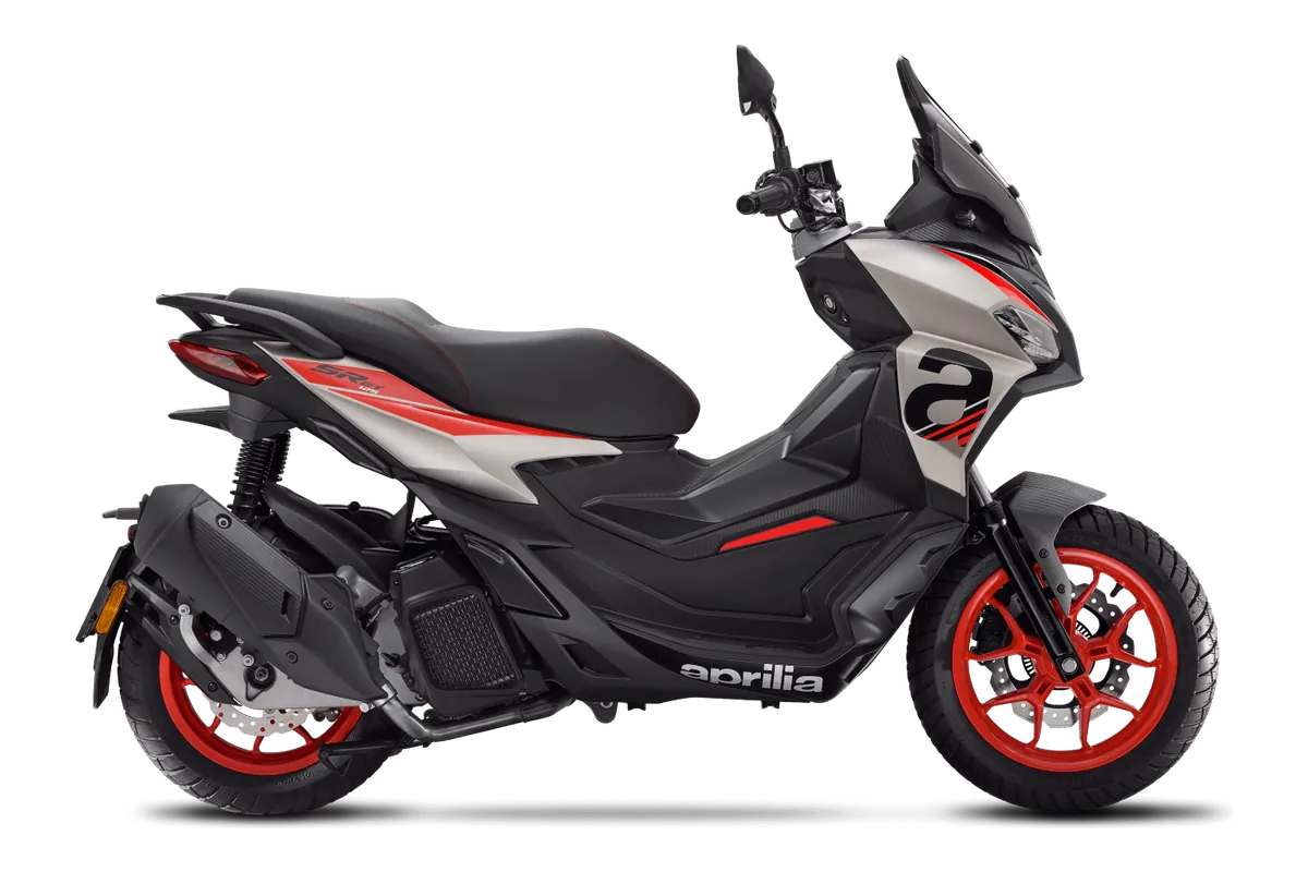 Aprilia SR GT in Sport: Savana Grey, zijaanzicht