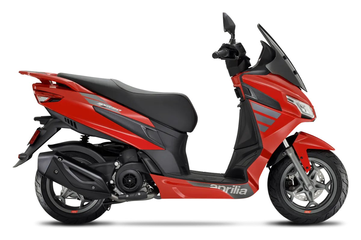 Aprilia SXR 50 in Sport: Power Red, zijaanzicht