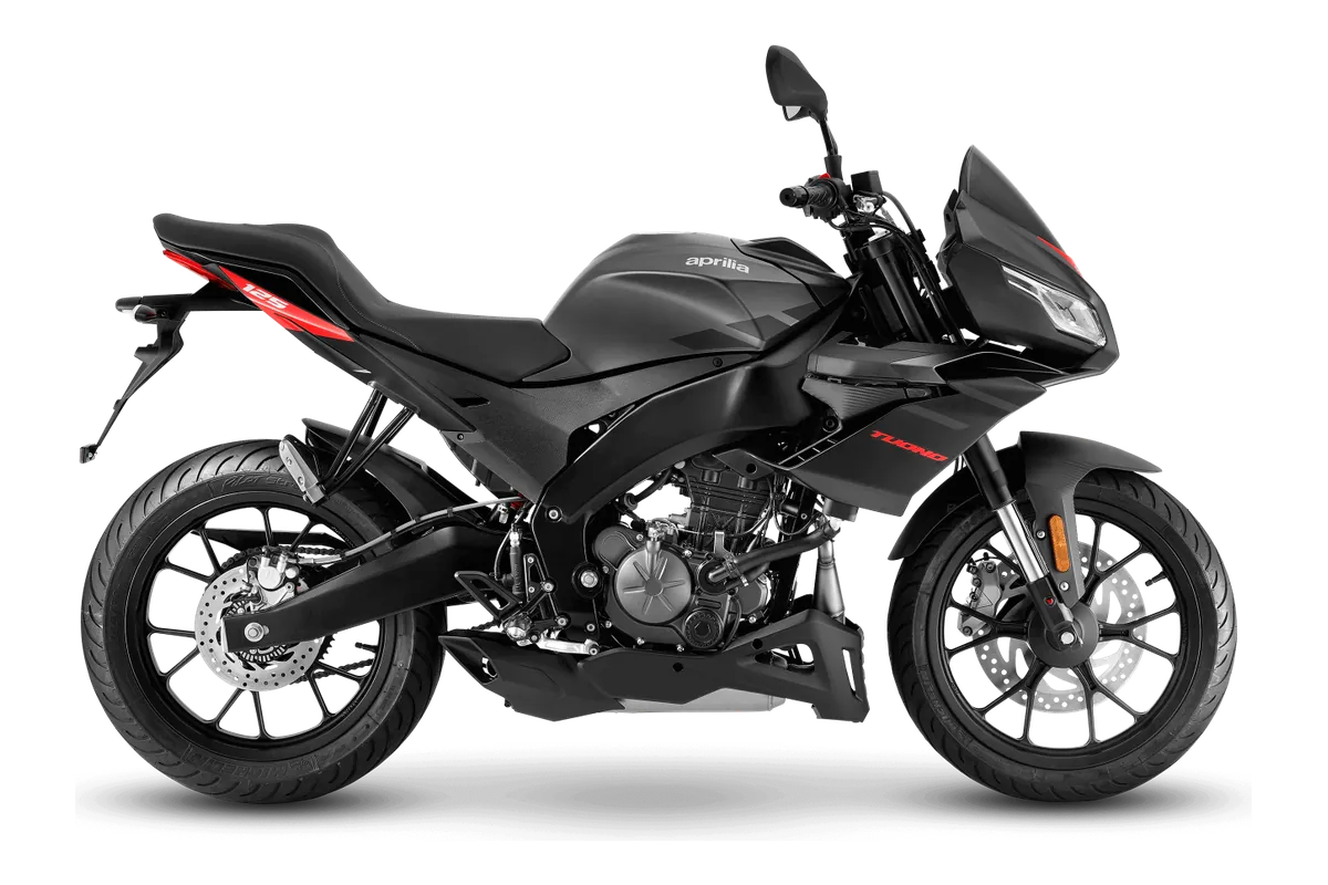 Aprilia Tuono 125 in Mamba Grey, zijaanzicht