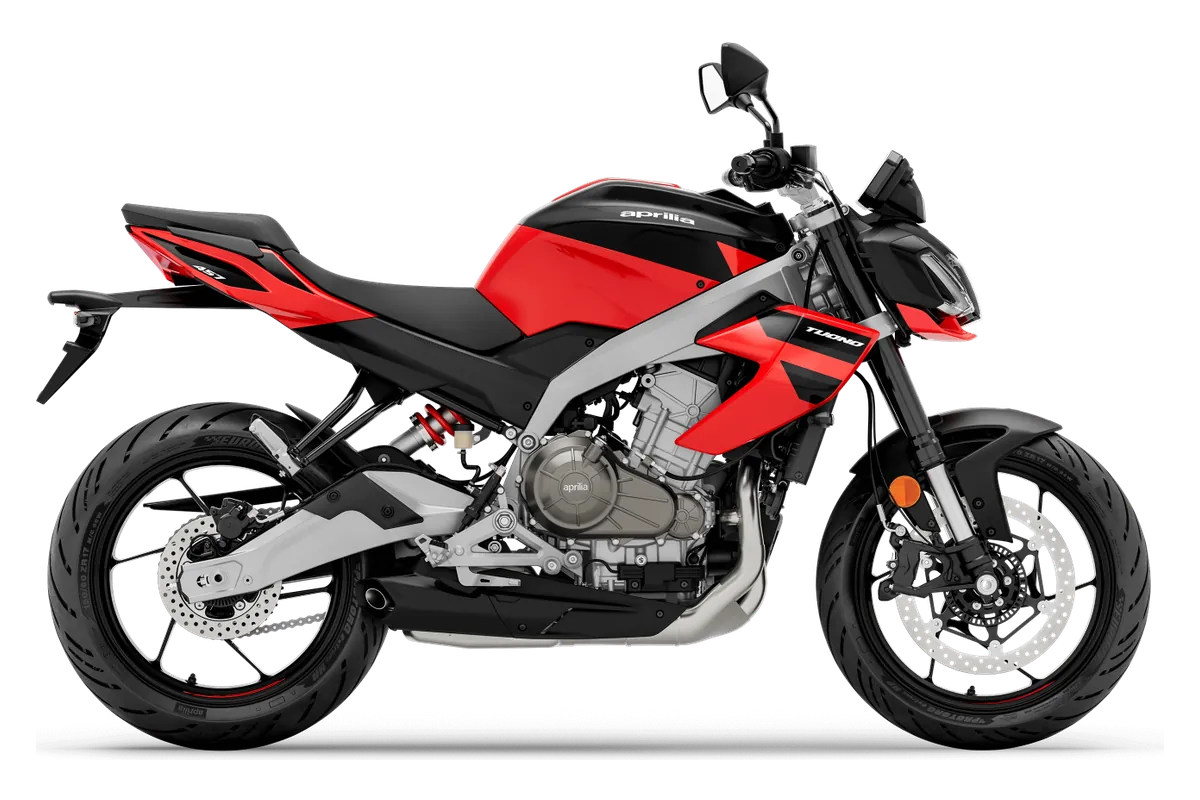 Aprilia Tuono 457 in Piranha Red, zijaanzicht