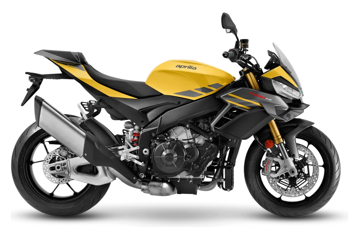Aprilia Tuono V4 1100 in Scorpion Yellow, zijaanzicht