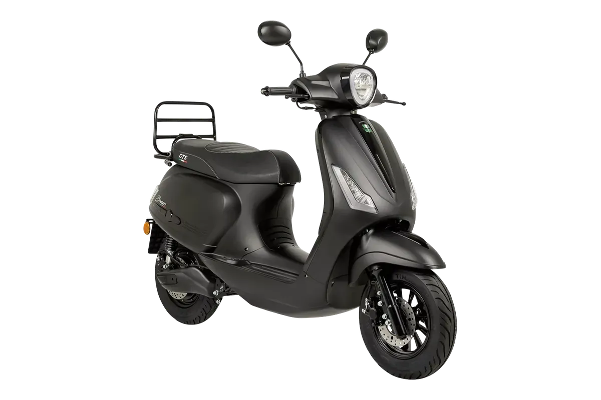 GTS E-Bravo in Matt Carbon Black, driekwart vooraanzicht
